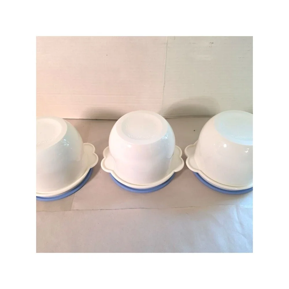 Tupperware Butterfly Bowl Set of 3 White #2513 One Touch Blue Seals 700ml
